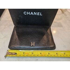 Chanel Black Leather Bifold‎ Wallet Card Holder CC Logo Authentic